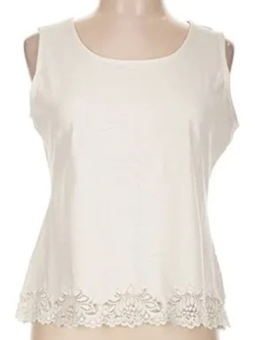 Coldwater Crerk: 2X, Women's Cream Sleeveless Lace-Hem Tank Top